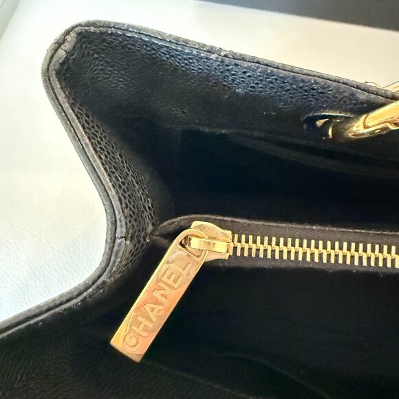 AUTHENTIC CHANEL CAVIAR QUILTED LARGE SHOPPING TOTE SHOULDER BAG BLACK 30 CM - Picture 9 of 12